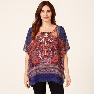 JM Collection Paisley Floral Embellished Sheer lined Tunic  Size L